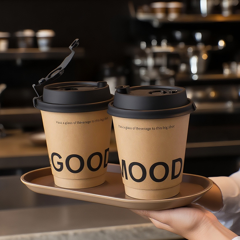 Dingyue Customized Coffee Paper Cups - Disposable Double-layer Inner and Outer Cowhide Paper Hot Drink Packaging Cups