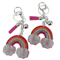 Porte-clés Pendentif Nuage Lumineux en Strass avec Pompon Arc-en-ciel, Accessoire Créatif en Cuir, Vente en Gros Usine, Logo Personnalisé, Nouveauté Cadeau