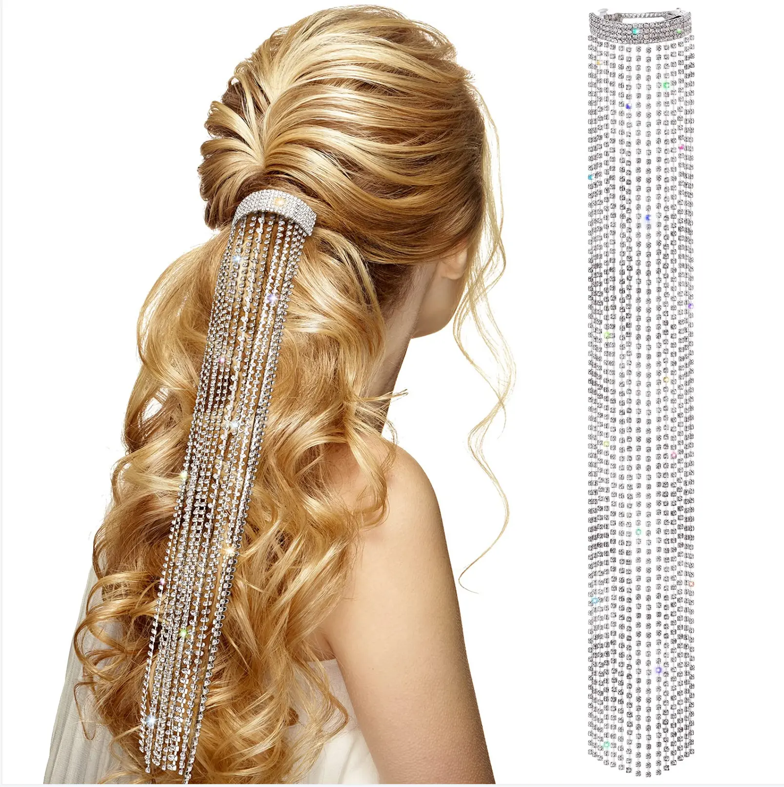 Rhinestones Long Chain Tassel Hairgrips Braid Hair Shiny Hairpin for Women Girls Jewelry crystal wedding hair clips