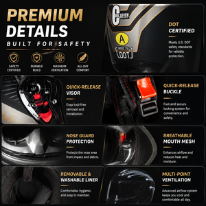 Casco Integrale per Moto in ABS Leggero, Approvato DOT, con Fodera EPS ad Alta Densità, per Tutte le Stagioni, Casco da Corsa per Motocicletta - Product Image 5