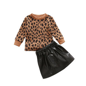 Pull-over marron avec imprimé léopard pour filles, vêtements pour enfants, <span class=keywords><strong>jupe</strong></span> à fermeture éclair, en <span class=keywords><strong>cuir</strong></span>, costume deux pièces, nouveau, - Product Image 6