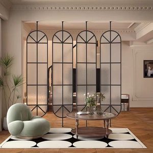 Paravent de salon contemporain en verre trempé OEM, écrans pivotants en métal, cloisons de séparation en métal noir - Product Image 4