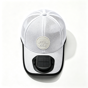 Solar <b>Powered</b> Fan Full <b>Mesh</b> Baseball Cap Detachable Solar Cooling Breathable Custom PU Leather Patch Logo Outdoor OEM Hat - Product Image 3