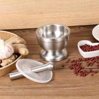RVS mortier en stamper set met deksel, antislip bodem, heavy-duty kruiden- en knoflookmolen, duurzame kruidenvermaler voor de keuken