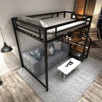 Lit superposé en métal robuste de 1,2 mm d'épaisseur pour adultes, sans grincement, gain de place, en acier, avec bureau et escalier