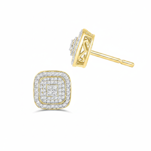 Women's 10K Yellow Gold Rhodium Plated Round Brilliant Cut Cluster <b>Diamond</b> Stud <b>Earrings</b> Hip-Hop Style Gifts - Product Image 2
