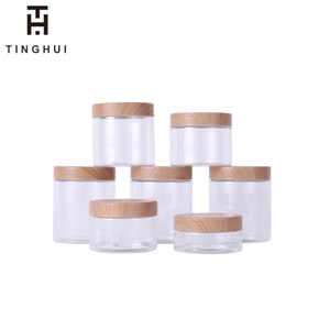 Pots transparents populaires pour cosmétiques, pots à gommage corporel, contenants vides en plastique PET avec couvercles personnalisés en bois de bambou, 4 oz, 8 oz, 500 ml - Product Image 1