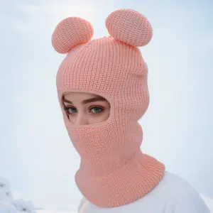 Monster-Ohren-Ski-Maske Klappkleber solide Farbe Beanie Y2K Strickmütze Outdoor-Radfahren winddicht gestrickt Beanie mit Hörnern Damen und Herren