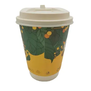Taza de café caliente de papel reciclable personalizada, vasos de embalaje de bebidas frías con cubierta