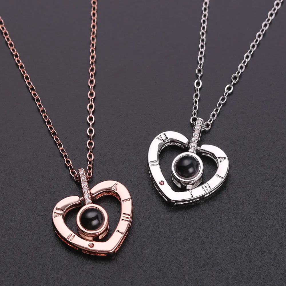 Ich liebe dich in 100 Sprachen Projektions kette für die Erinnerung an die Liebe Choker Collier Herz Geschenke Anhänger Schmuck