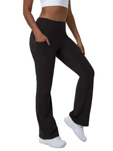 2023 Women High Quality Flare Yoga Pants Black Fitness Wear Gym Leggings Super Soft Elastic Yoga Pants With Pocket
