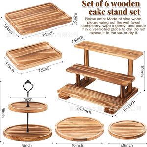 Soporte de madera para postres, estante de exhibición rectangular de varios niveles para decoraciones de mesa de buffet para fiestas, bandeja para servir bocadillos de cumpleaños - Product Image 4
