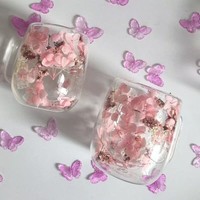 Tasses à café en verre double couche à fleurs séchées créatives et contemporaines, tasses à eau et à lait colorées pour la décoration d'hôtels, de maisons et de fêtes