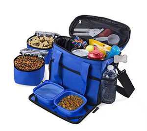 Bolsa de viaje portátil para perros y gatos con 2 transportadores de alimentos aprobados por aerolíneas, 2 cuencos, Mantel Individual negro - Product Image 1