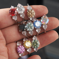 Perhiasan Moissanite Berwarna VVS GRA 7CT Potongan Bulat Perak Sterling S925 Mewah, Set Cincin Tunangan Moissanite untuk Wanita