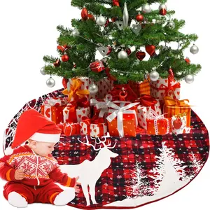 圣诞装饰水牛格子红黑驯鹿印花120厘米圣诞树裙装饰