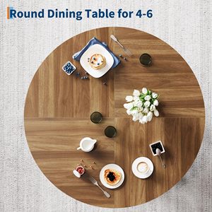 Table à manger ronde SENYU en noyer de 47 pouces avec 4 pieds inclinés robustes, base en bois géométrique pour 4 à 6 personnes. - Product Image 4