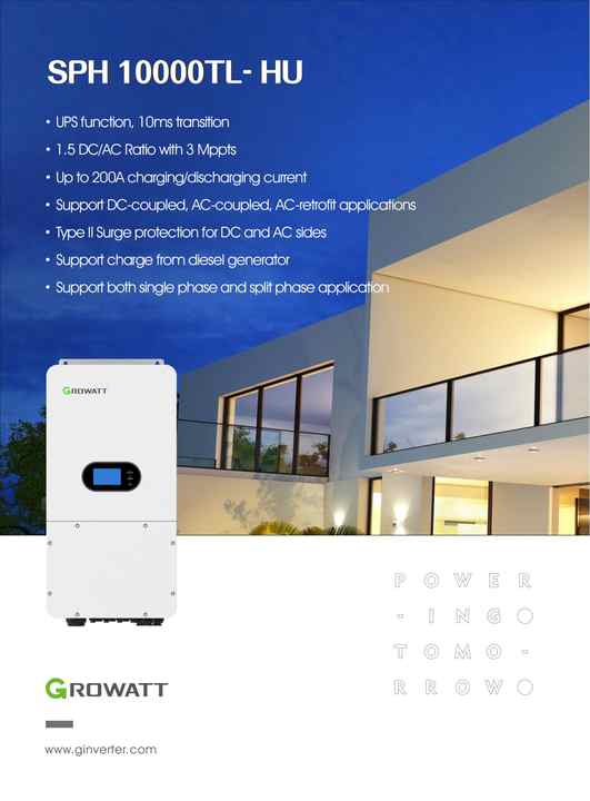Growatt SPH 10000TL-HU Solar PV Inverter - 10kw Hybrid