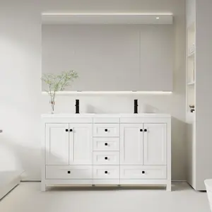 60" Double Resin Sink Bathroom Vanities Painted Surface Freestanding Bathroom Cabinet 60 Inch Bathroom Vanities Combo Set