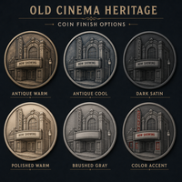 Pièce de monnaie commémorative personnalisée en métal, style Art Déco, avec relief 3D, thème Cinéma Ancien Héritage, avec boîte en velours de luxe, sans MOQ, vente en gros