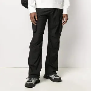 Trousers Design Hip Hop Loose Joggers Pants Cargo Trousers Custom Logo Drawstring Pockets Waterproof Street Black Nylon Pants Sweatpants