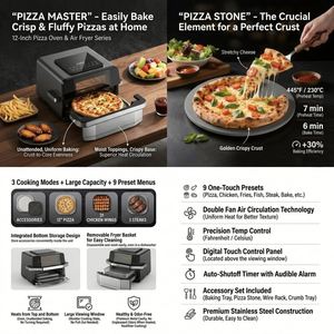 Four à pizza friteuse à air 6,5 L 12 pouces 2100W double tension 9 programmes avec pierre à pizza antiadhésive et fenêtre transparente, appareil de cuisine, vente en gros - Product Image 4