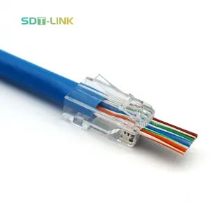 Conectores de rede rj45 cat6, passam por conectores, banhados a ouro, fácil de crimpar, plug modular para sólido ou cordão ou cabo de rede