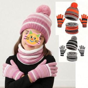3Pcs Kid Winter <b>Beanie</b> Hat Circle Scarf Touchscreen Gloves Snow Knit Cap Warm Thick <b>Fleece</b> Lined Neck Warmer Set Gift - Product Image 1