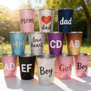 Gobelet isotherme moderne personnalisé avec logo, écologique, sans BPA, en acier inoxydable 304 à paroi simple, 350/500 ml, avec strass brillants - Product Image 1