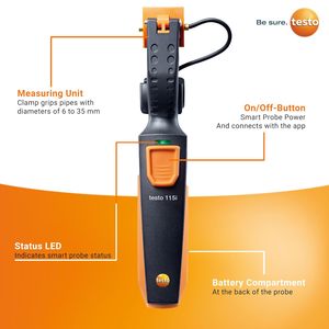 Testo 115i Smart Probe <b>Clamp</b> For 6 To 35 Mm Pipes HVAC System Measurement - Product Image 1