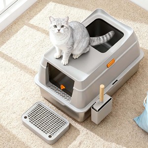 Hộp vệ sinh thông minh cho mèo XL 20L bằng thép không gỉ & nhựa, thiết kế kín hoàn toàn, kèm bàn đạp & bộ xúc, dung tích 10kg cát - Product Image 5