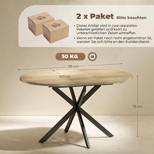 Mesa de Comedor Redonda SENYU Homecom de 135 cm con Tapa de Madera y Patas de Metal, Diseño Moderno y Minimalista, 6 Plazas, Mueble Estable para el Hogar - Product Image 2