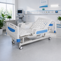 Lit d'hôpital à manivelle double réglable avec dossier ventilé en ABS, repose-jambes et barrières indépendantes pliables pour la convalescence