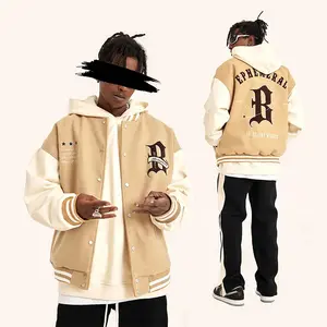 Plus Size Men's Winter Outdoor Bombers Jackets Custom Embroidery Patch Logo Sport Leather Baseball Varsity Puffer Jacket