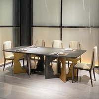 Ensemble de table à manger de luxe 8 places en acier inoxydable doré de haute qualité, design moderne, style ferme, pour hôtel, plateau en marbre, réglable