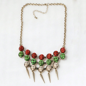 Collana Punk con teschio rosa e rosso alla moda maglione con perline larghe a catena per donne e uomini a forma di scatola geometrica per bambini - Product Image 3