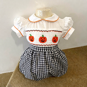 Vente en gros de combinaisons pour bébés filles à l'occasion d'Halloween, vêtements pour nouveau-nés, nourrissons et tout-petits, col Peter Pan, manches courtes, 100% coton - Product Image 1