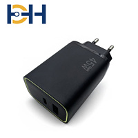 Adaptateur de voyage GaN HD-H HX-D0035 65W EU/UK avec câble rétractable PD QC3.0 pour téléphone, appareil photo, montre connectée