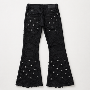 DiZNEW <span class=keywords><strong>Jeans</strong></span> da Uomo Personalizzati Streetwear con Pieghe Scultoree 3D, Pantaloni Svasati in Denim con Occhielli Heavy Metal, Stile Darkwear - Product Image 2