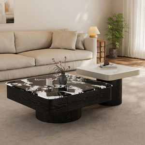 Ensemble table basse et meuble <span class=keywords><strong>TV</strong></span> de luxe minimaliste, plateau en pierre frittée (motif pierre noir-blanc) et armoire en bois - Product Image 5