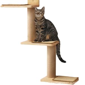Arbre à chat en bois 2 niveaux, couleur bois naturel, griffoir durable pour chats d'intérieur - Product Image 1