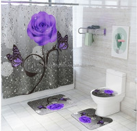 Vente en gros, rideau de douche écologique et imperméable pour salle de bain, couleur claire, fleur lavable, paysage naturel