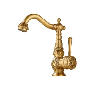 Mitigeur de lavabo en laiton rétro monotrou 360 rotatif traditionnel bronze antique robinet d'évier de salle de bain