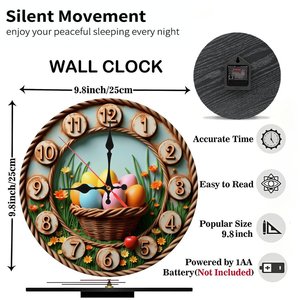 <b>Round</b> Wooden Wall Clock 25x25Cm Silent Non Ticking Easy Hang Home Indoor Decor - Product Image 2