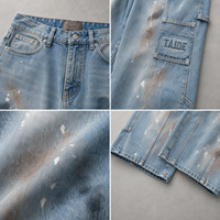 TaiDe – Jeans de travail amples vintage imprimés sur mesure, effet éclaboussures de peinture, poches utilitaires – Fabricant de vêtements OEM/ODM pour commandes en gros