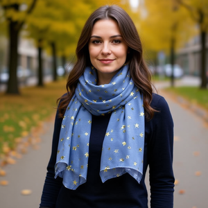 Sciarpa Lunga in Cotone Angelina Tr 70x180cm con Stampa Stelle in Lamina d'Oro per Donna, Accessorio di Moda - Product Image 2