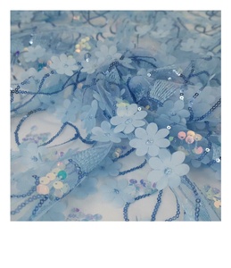 Lue-tela de lentejuelas policromáticas cortadas con láser, tela para vestido de fantasía francesa bordada con hierba de ylon, 3 owers - Product Image 6