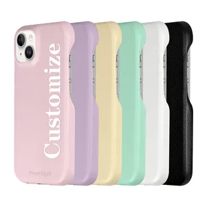 Casing ponsel kulit gandum wanita leci penutup ponsel desain kustom untuk iPhone 15 Pro Max 14 13 12 casing PU kulit leci Vegan