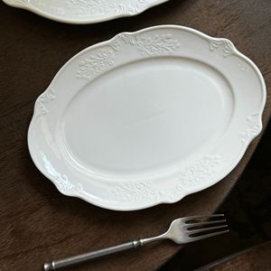 Đĩa ăn sứ họa tiết châu Âu cổ điển, viền ren trắng, đồ dùng bàn ăn bằng sứ cho nhà hàng gia đình - Product Image 6