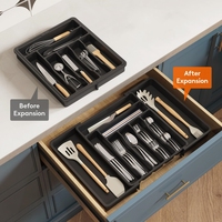 Organisateur d'ustensiles de cuisine extensible, écologique et durable en plastique, plateau de rangement réglable pour couverts et outils
